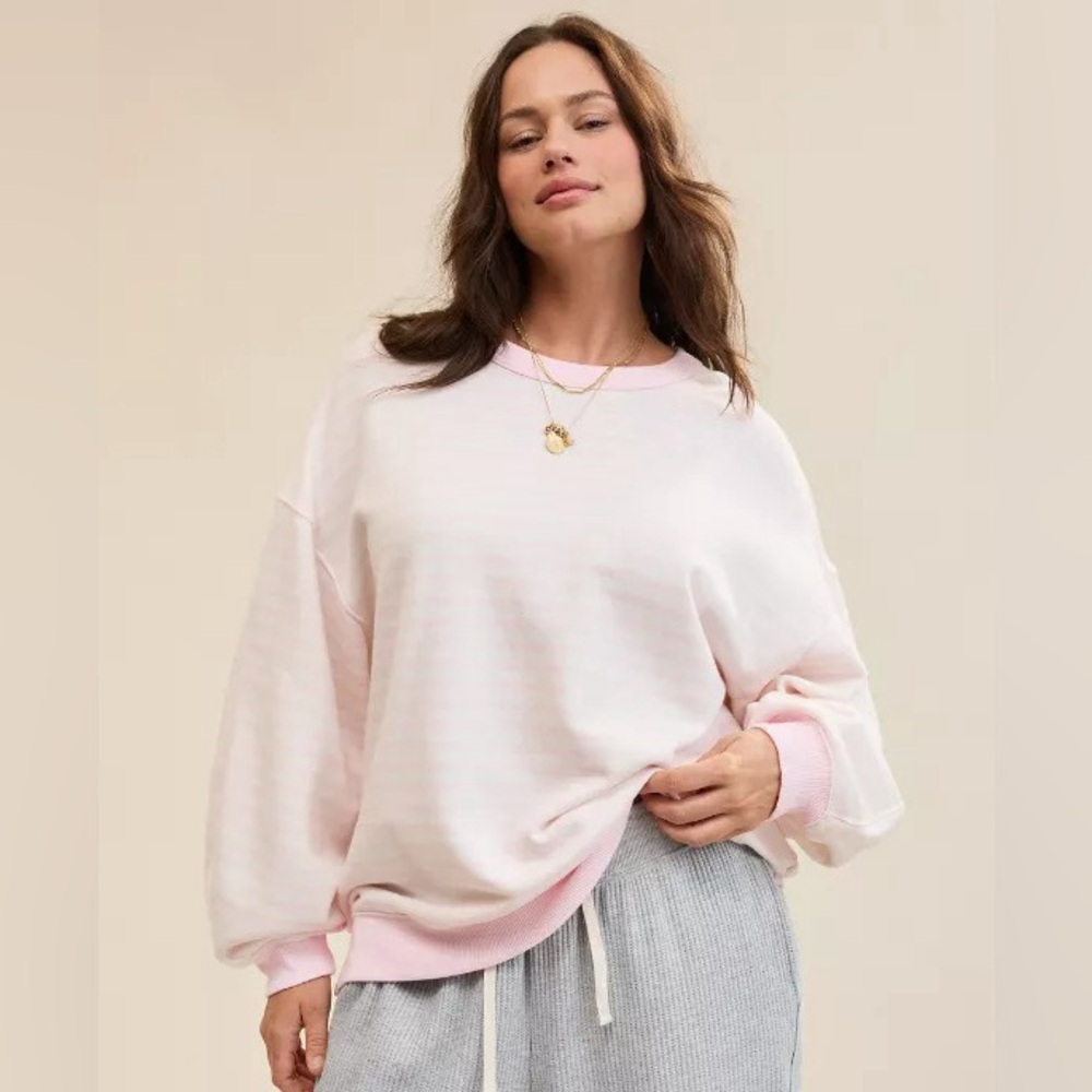 Aerie pink stripe oversized sweater XL crewneck sweatshirt NWT